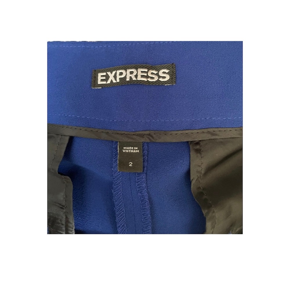 Express Royal Blue Pleated Cuffed Dress Shorts Women Size 2 Side Zip Pocketed - Picture 7 of 7